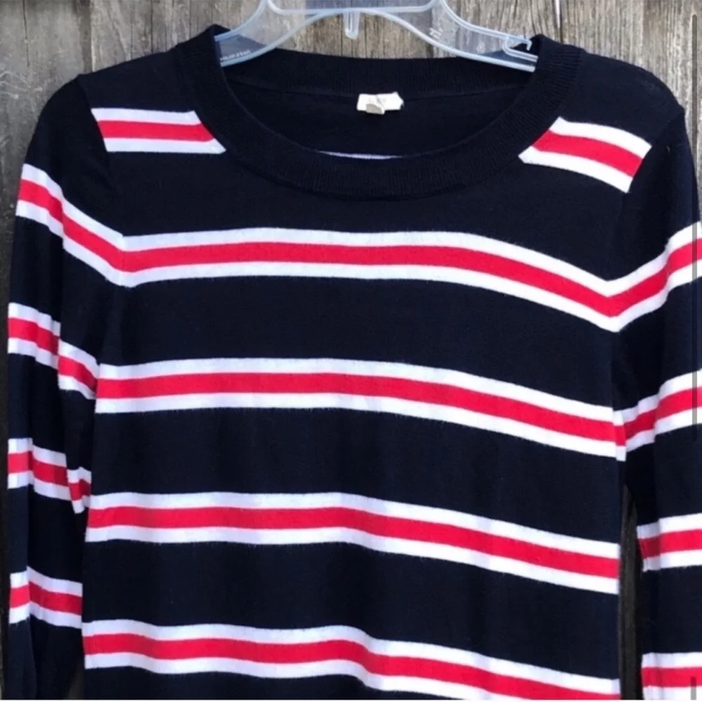 J. CREW Factory Navy Blue Red White Striped Cotton Sweater Size S
